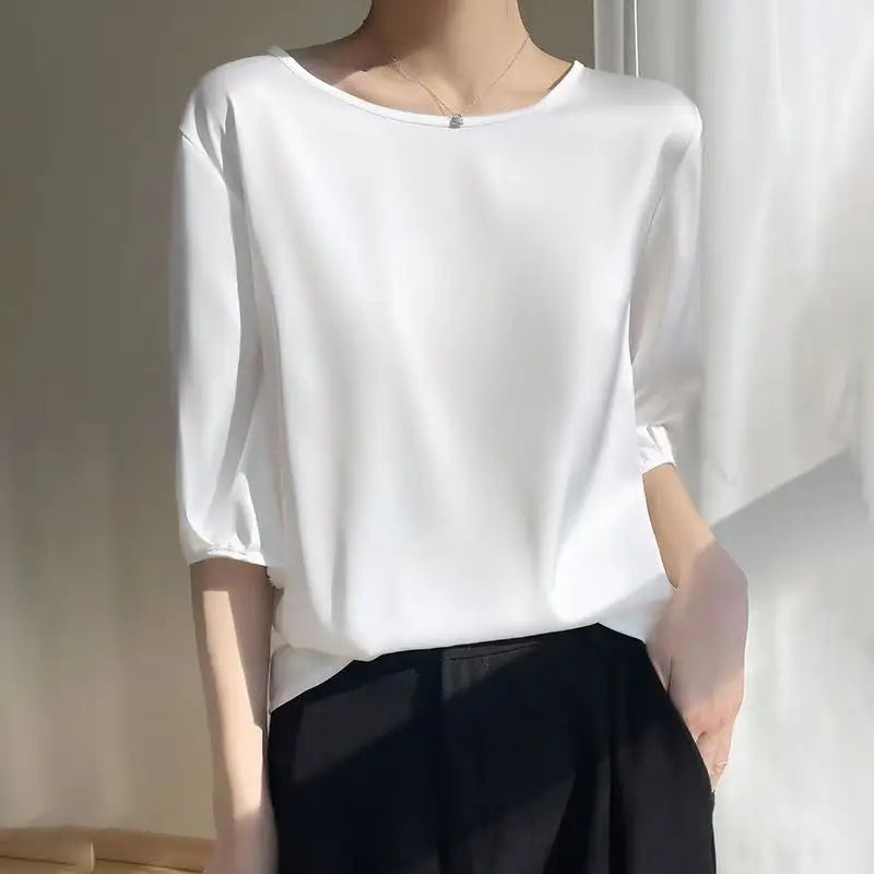 Silky Loose Woman Casual O-Neck pullover