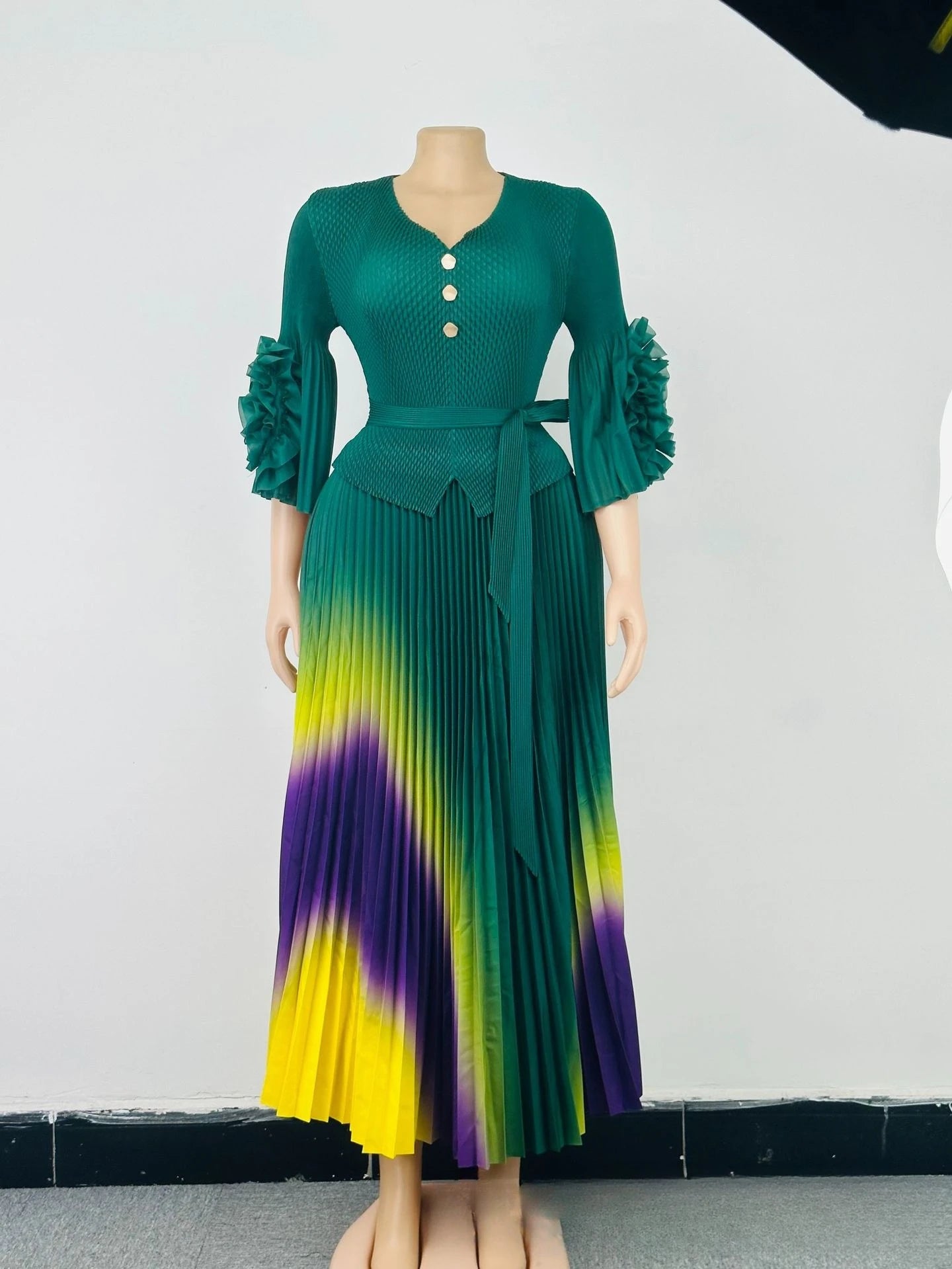 Miyake Pleated Women's Plus Size Dresses V-neck