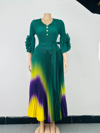 Miyake Pleated Women's Plus Size Dresses V-neck