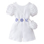 Girls Bubble Sleeve Ribbed Short Romper Set