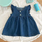 2 Pcs Lapel Denim Baby Girl Romper Set