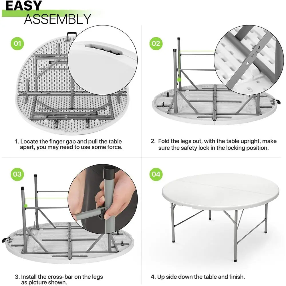 Round Folding Plastic Dining Table with Carrying Handle