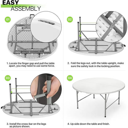 Round Folding Plastic Dining Table with Carrying Handle
