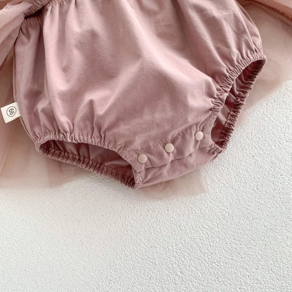 Mesh One Piece Puff Sleeve Girls Clothing