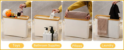 Bamboo toilet paper holder with lid organizer