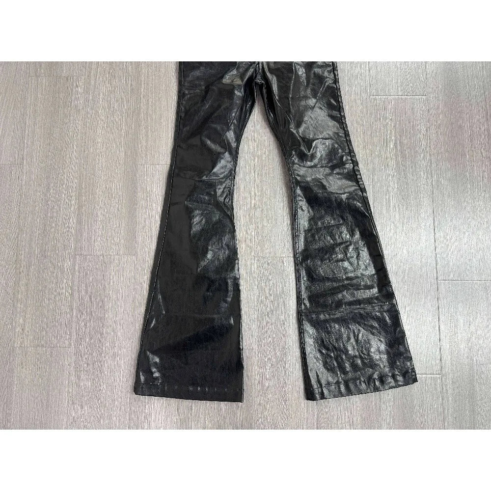 Men's Dark Coated Glossy Leather Black Jeans