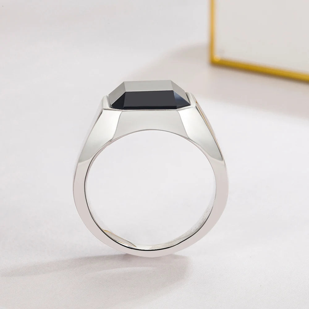 Sterling Silver Men Black Onyx Square Ring