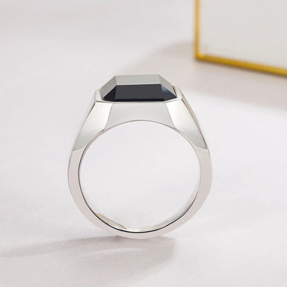 Sterling Silver Men Black Onyx Square Ring