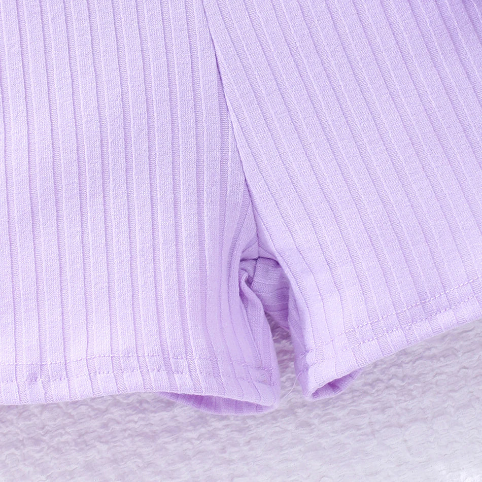 Girls Bubble Sleeve Ribbed Short Romper Set