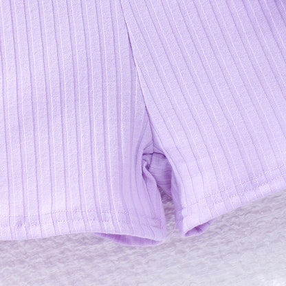 Girls Bubble Sleeve Ribbed Short Romper Set