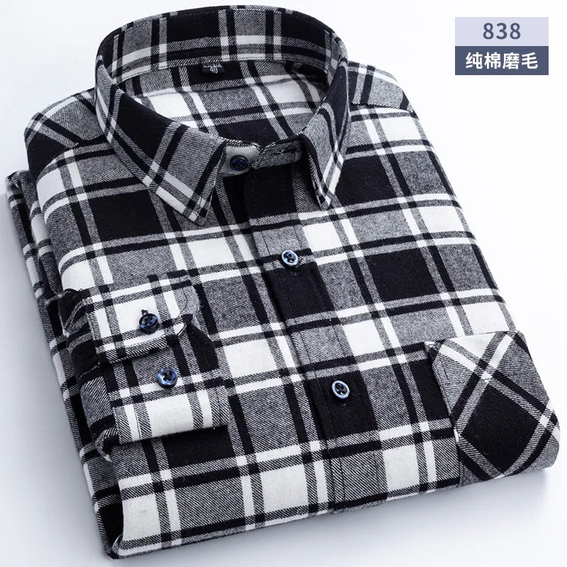 Flannel Plaid Long Sleeve Turn-down Shirts
