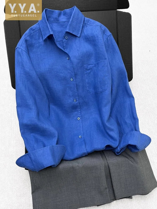 Casual Turndown Collar Single Breasted Tops