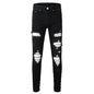 Men's White Pleated Patch Denim Jeans Streetwear