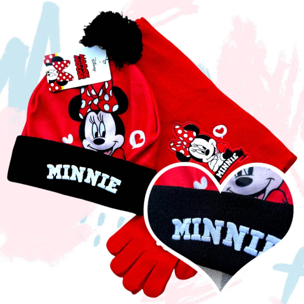 3PCS Boys/Girls Minnie Mouse Cartoon Scarf Hat glove