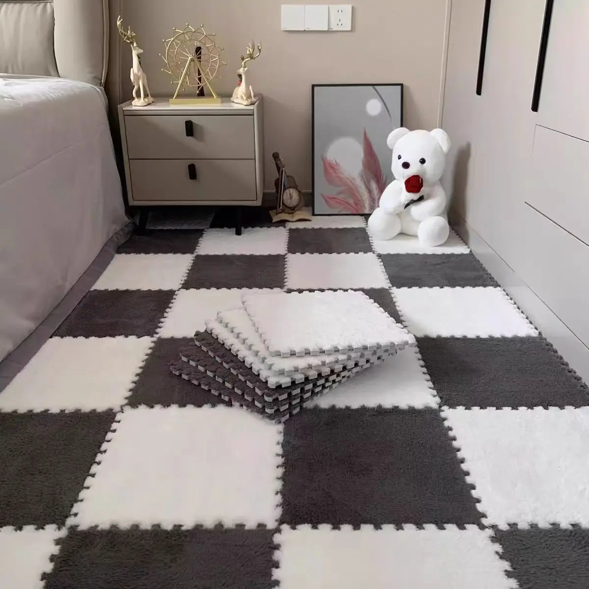 10Pcs Plush Puzzle Foam Floor Mat Carpet Playmat