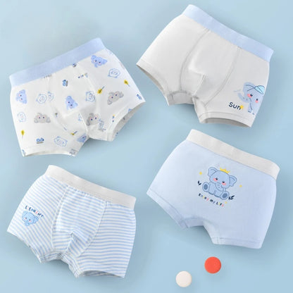 4PCS Boys Cute Cotton Antibacterial Cartoon Print Underwear