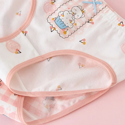 4 Pcs Girls Cotton Antibacterial Breathable Toddler Cartoon Briefs