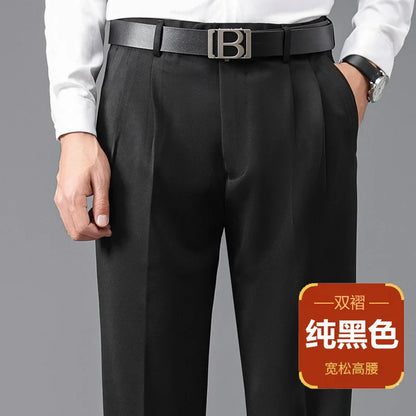 Double Pleated Mens British Pants High Waist