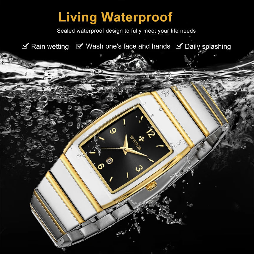 Luxury Square Men's Wristwatch Stainless Steel Waterproof