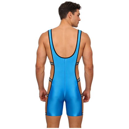 Mens Oil-shiny Workout Bodysuit Low Neckline
