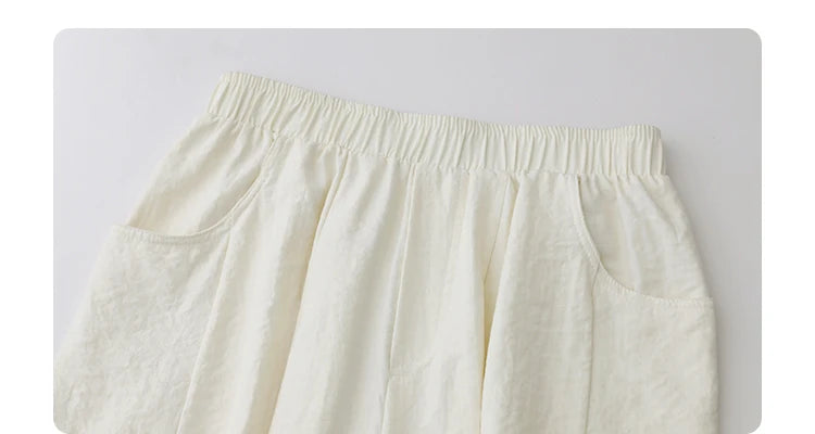 White Pants Casual Elastic High Waisted Womens
