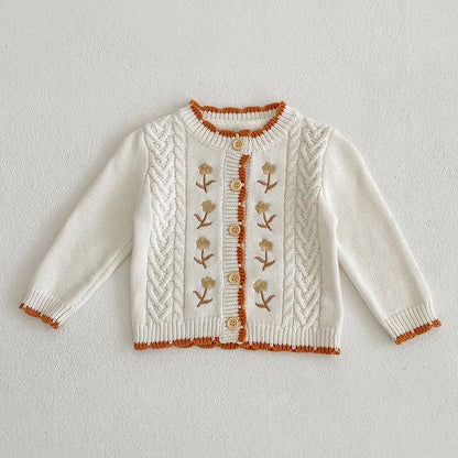 Girls Solid Color Knitted Cardigan Long Sleeves
