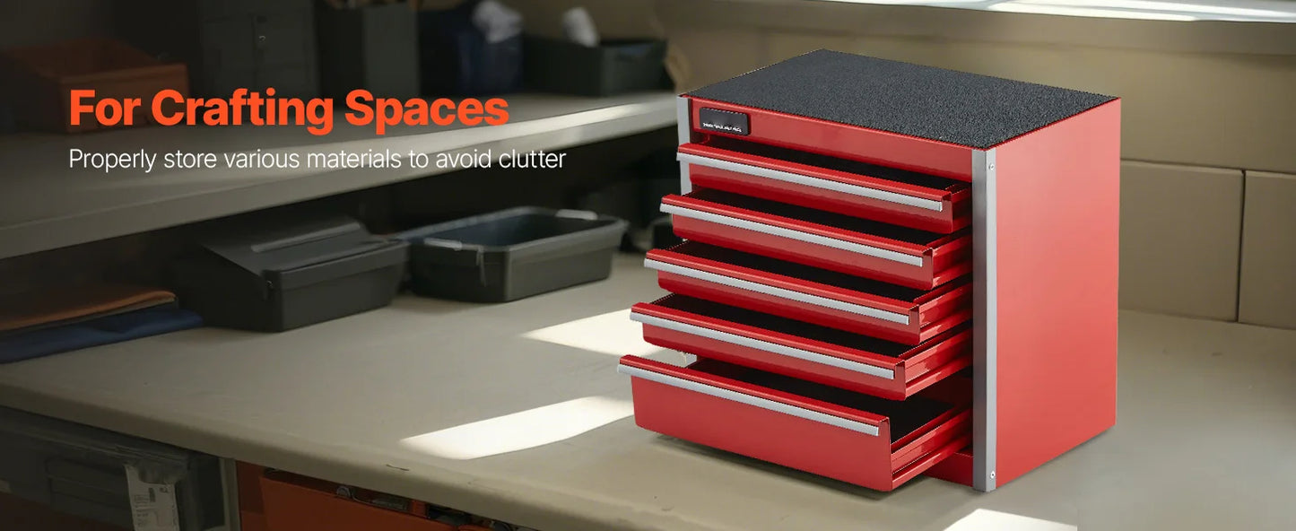5-Drawer Metal Tool Box Red/Black Portable Tools Storage