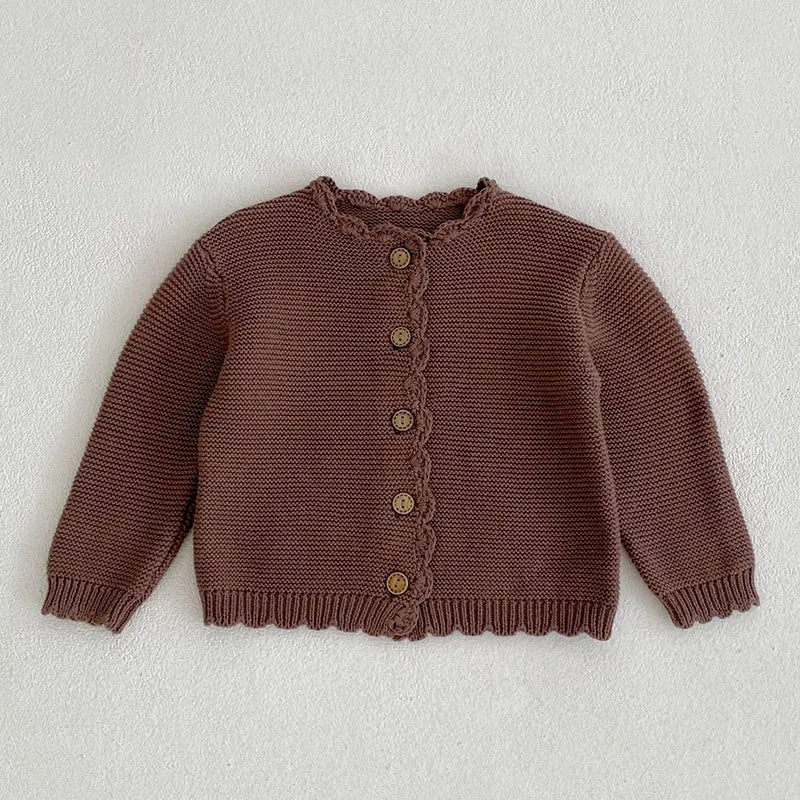 Girls Solid Color Knitted Cardigan Long Sleeves