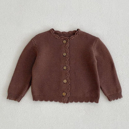 Girls Solid Color Knitted Cardigan Long Sleeves