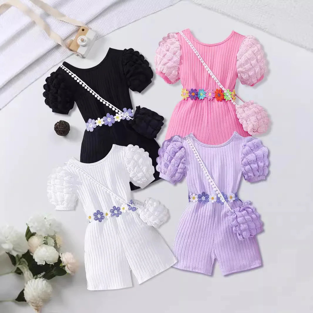 Solid Color Flower Belt Cartoon Cute Bubble Sleeve