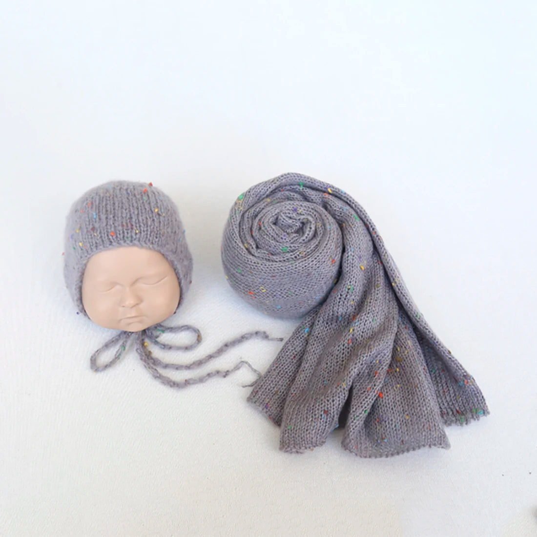 Vintage Knit Stretch Fuzzy Wrap And Bunny Hat