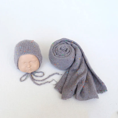 Vintage Knit Stretch Fuzzy Wrap And Bunny Hat