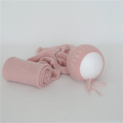 Vintage Knit Stretch Fuzzy Wrap And Bunny Hat