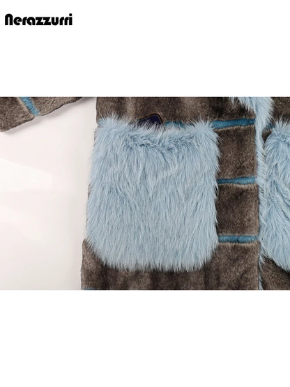 Oversized Striped Thick Patchwork Faux Fur Coat