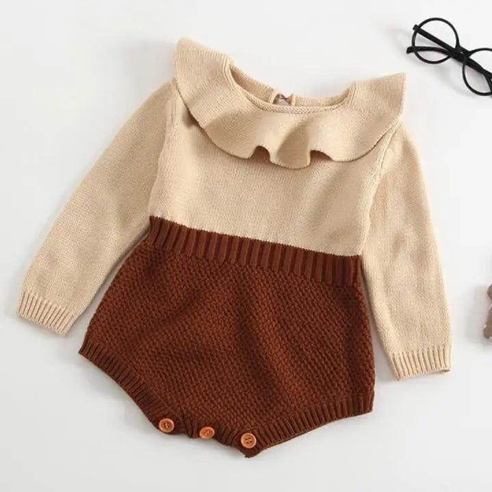 Baby Girls Knitted Bodysuit Long Sleeve Ruffled