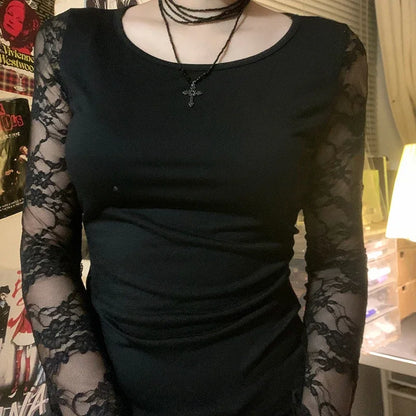 Black Gothic T-shirt For Women Club Lace