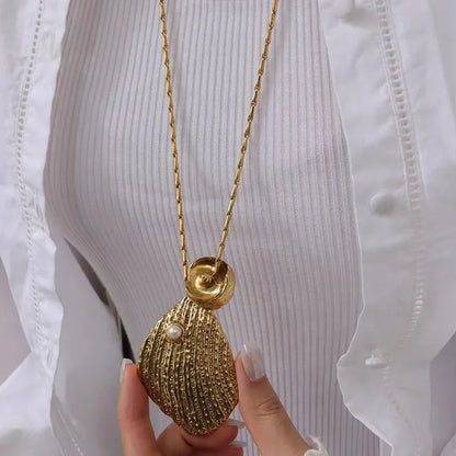 18K Gold Plated Long Shell Pendant Necklace