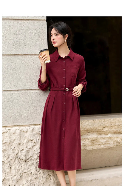 Woman Red Long Dress French Style Vintage