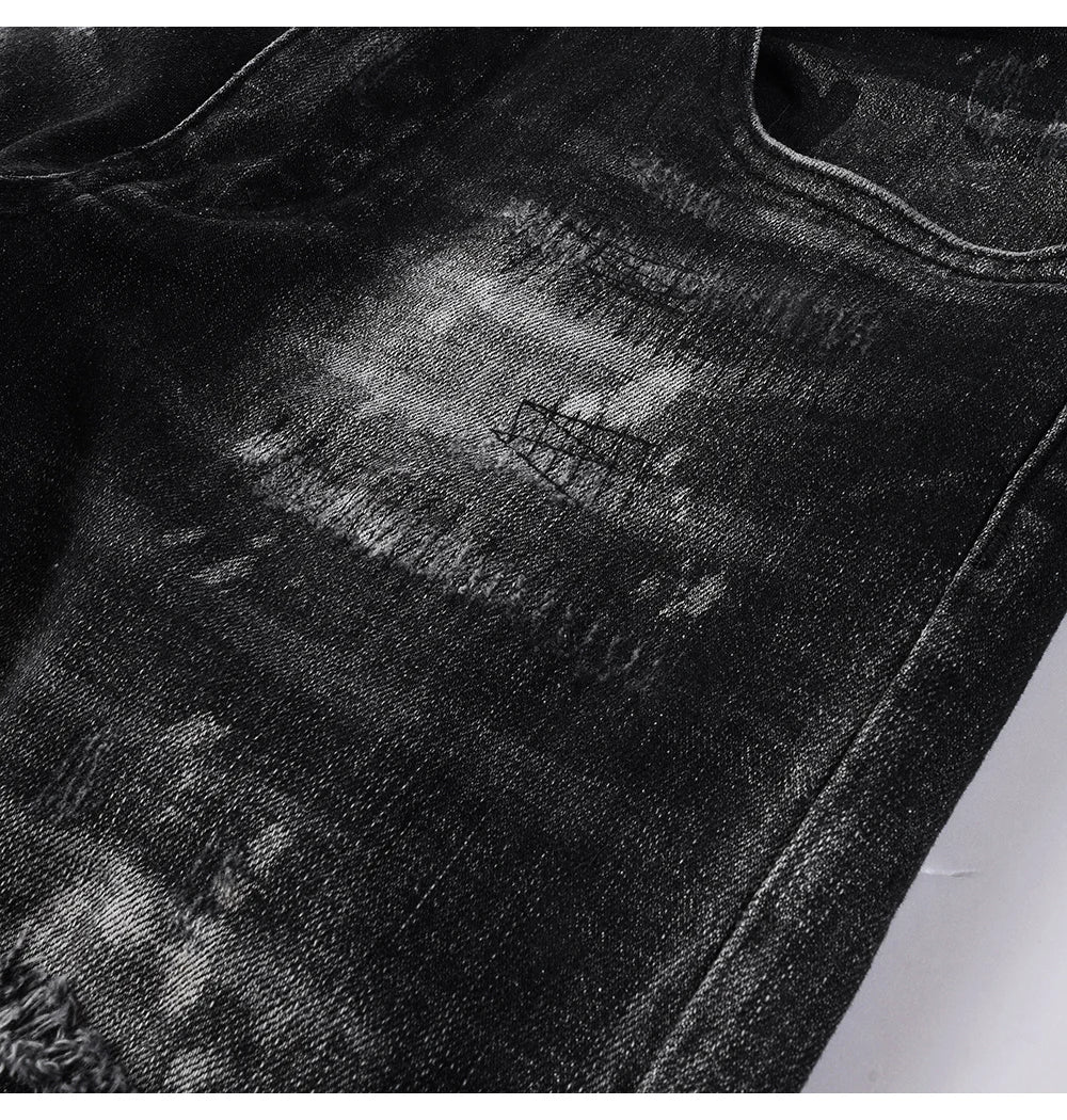 Men Ripped Distressed Black Slim Tapered Jeans