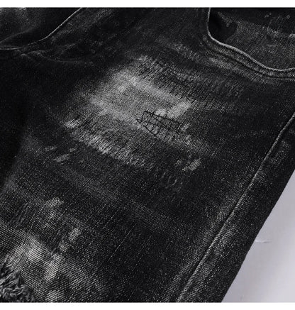 Men Ripped Distressed Black Slim Tapered Jeans