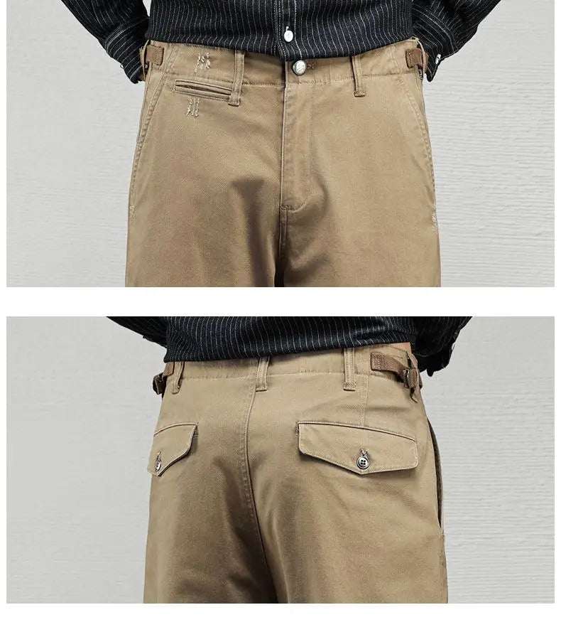 Casual Cotton Pants, Loose Straight Leg Workwear
