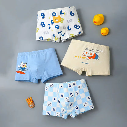 4PCS Boys Cotton Antibacterial Cute Cartoon Print Underwear