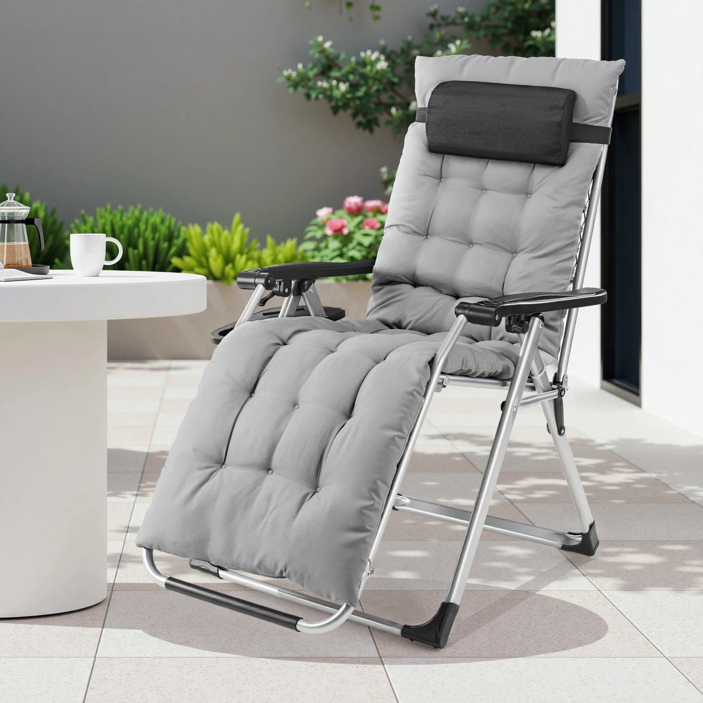 Patio Lounge Chair Folding Portable with Cup Holder