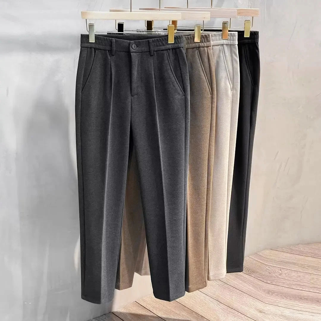Men's Woolen Suit Pants Slim Straight Elastic Waist