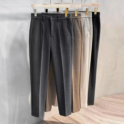 Men's Woolen Suit Pants Slim Straight Elastic Waist