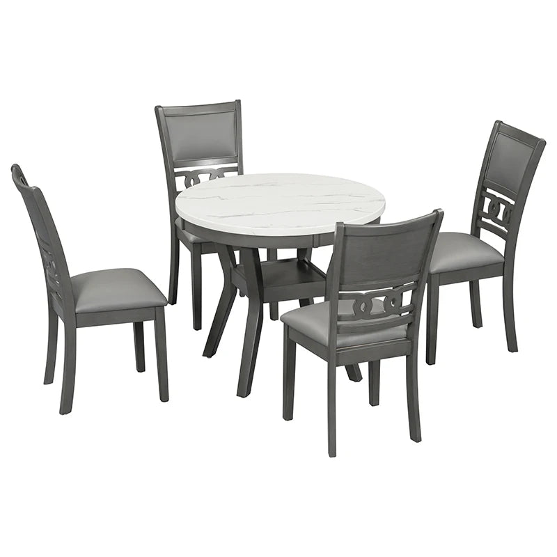 5-Piece Round Dining Table PU-leather Chairs