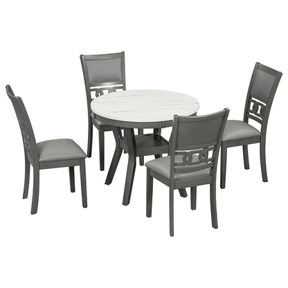 5-Piece Round Dining Table PU-leather Chairs