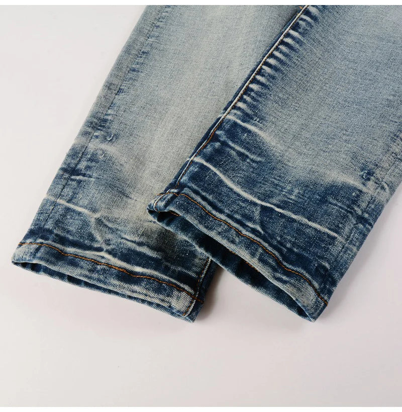 Men Paisley Bandana Print Patch Jeans Skinny