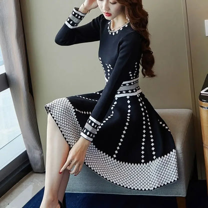 Fashion Long Sleeve Midi Dresses Women Elegant