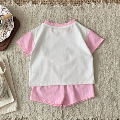 2PCS Girls Clothing Casual Cotton Popcorn Printed T-shirt